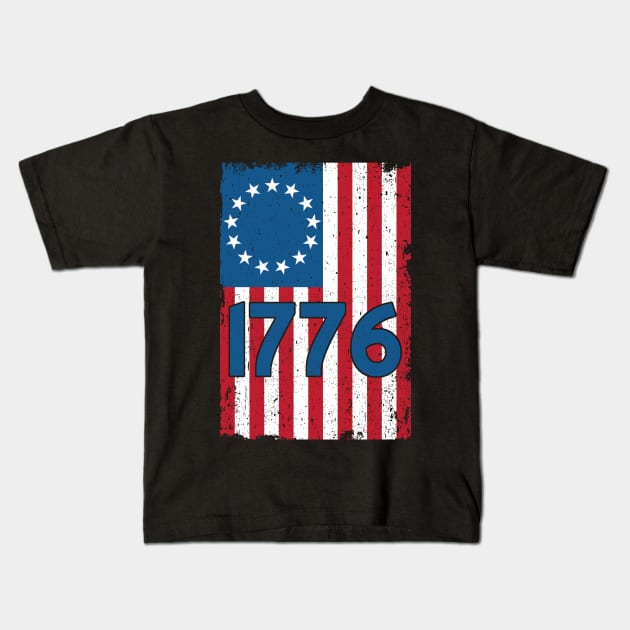 1776 Betsy Ross 4th Of July American Flag Kids T-Shirt by kateeleone97023